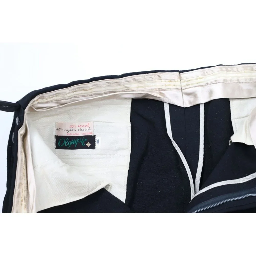 Vintage 40s Mens 34x32 Olympic Stretch Wool Stirrup Skiing Pants Black Italy - Picture 7 of 12